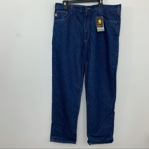 NWT Carhartt denim jeans blue flame resistant size 40 x32 zipper fly straight - Picture 1 of 7